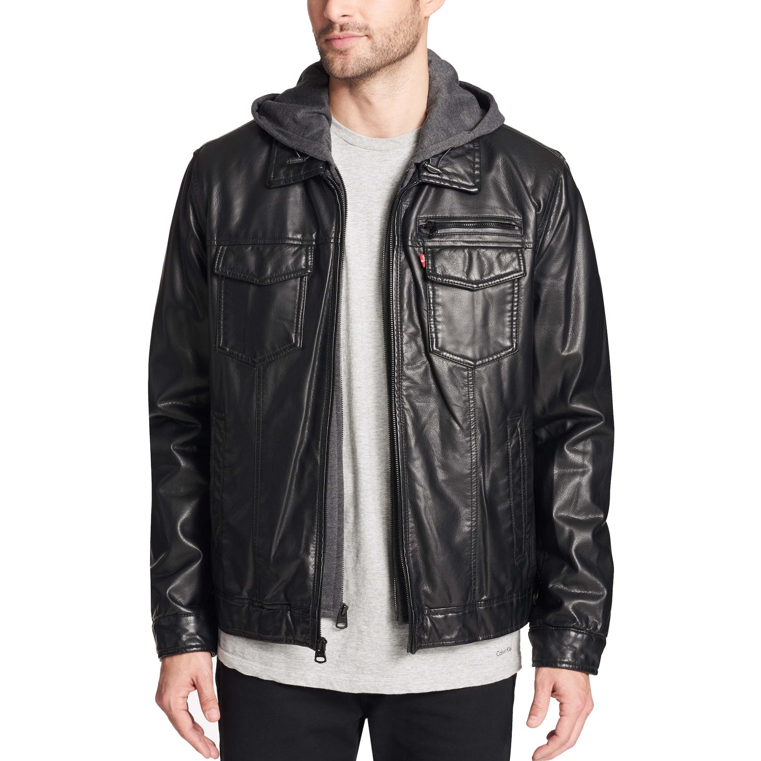 men's levi's faux leather trucker jacket