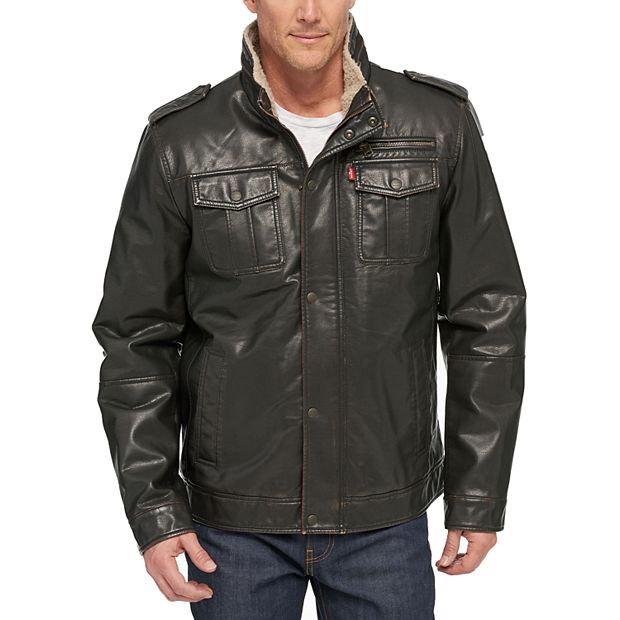 Men s Levi s Sherpa Lined Faux Leather Military Jacket