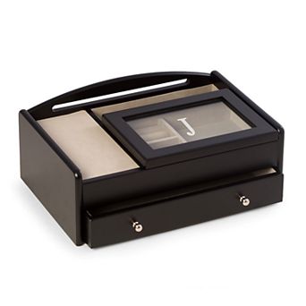 Bey-Berk Dark Brown Wood Initial Monogram Tablet & Phone Valet