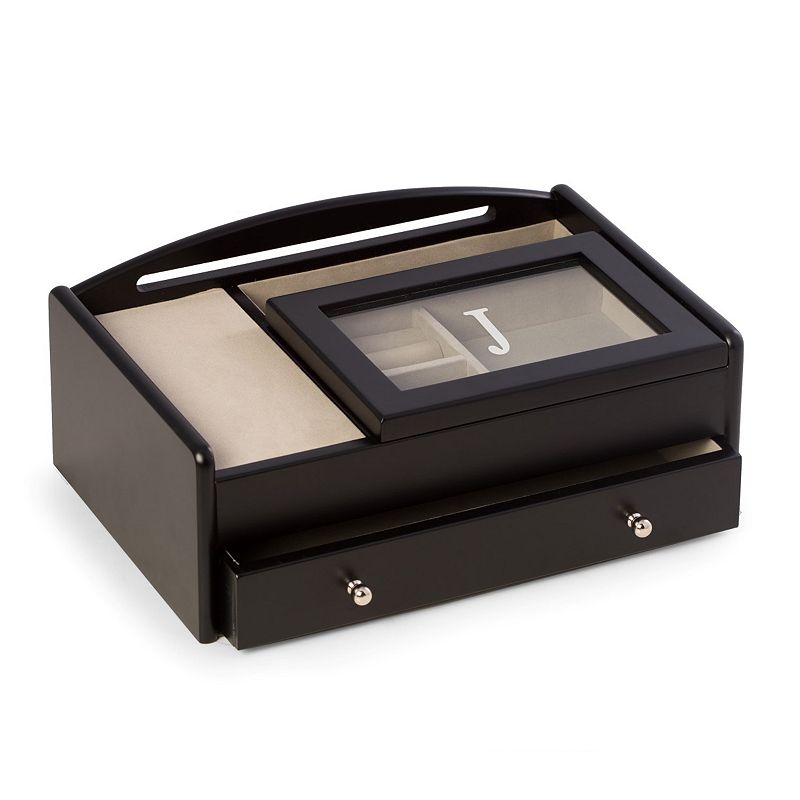 Bey-Berk Dark Brown Wood Initial Monogram Tablet & Phone Valet, J