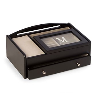 Bey-Berk Dark Brown Wood Initial Monogram Tablet & Phone Valet