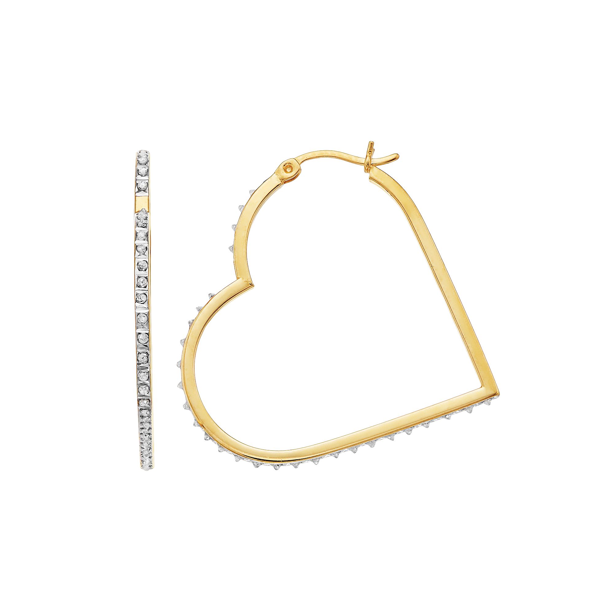 Diamond Mystique 18k Gold Over Silver Diamond Accent Heart Hoop Earrings, W