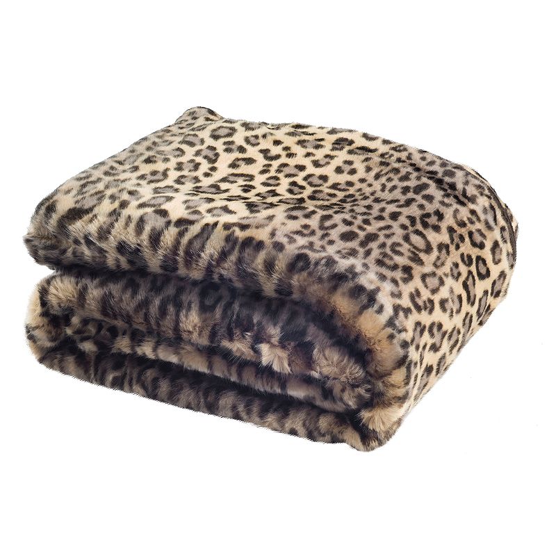 Safavieh Black Leopard Faux Fur Throw, Brown