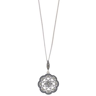 Tori Hill Sterling Silver Genuine Marcasite Filigree Pendant