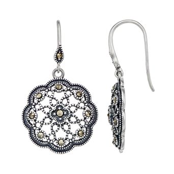 Tori Hill Sterling Silver Marcasite Filigree Drop Earrings