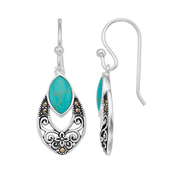 Tori Hill Sterling Silver Marcasite & Simulated Turquoise Drop Earrings