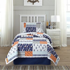 BlessLiving Boys Construction Blocks Comforter Set - Twin Size 8-Piece, Black Grey Orange
