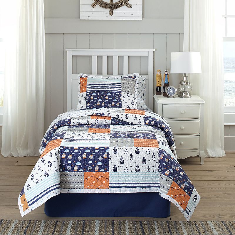 49889185 Lullabye Bedding Away At Sea Quilt Set, White, Ful sku 49889185