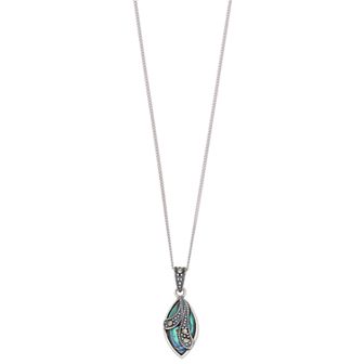 Tori Hill Sterling Silver Genuine Marcasite & Abalone Marquise Pendant with Chain
