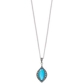 Tori Hill Sterling Silver Genuine Marcasite & Simulated Opal Marquise Pendant with Chain