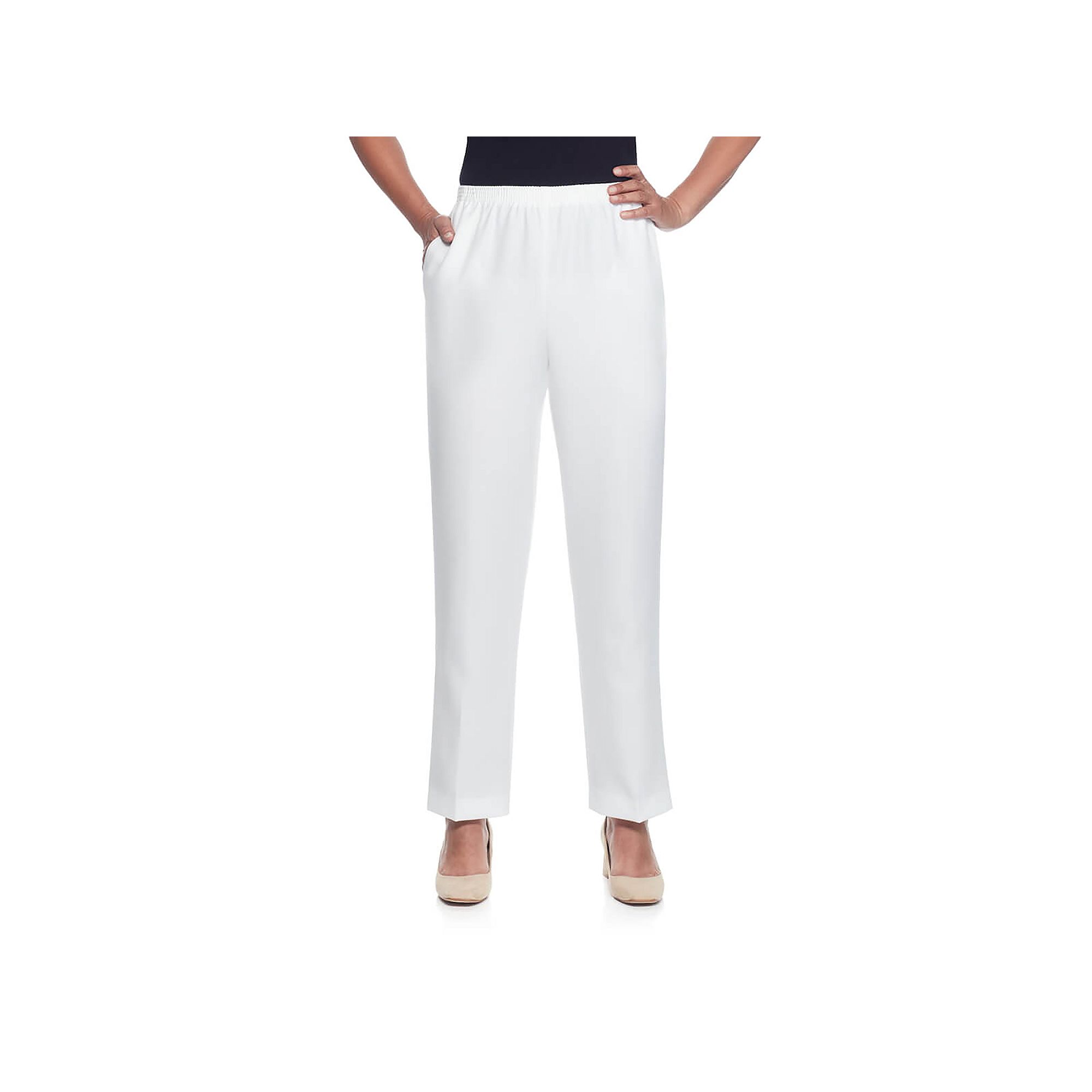 Womens Alfred Dunner Pull-On Straight-Leg Pants, Size: 8 Short, White