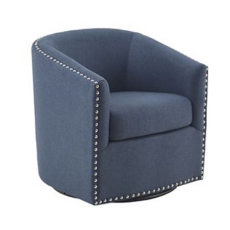Madison Park Tyler Upholstered Swivel Barrel Chair with Nailheads