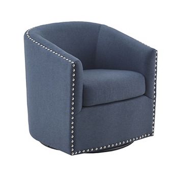 Madison Park Tyler Upholstered Swivel Barrel Chair with Nailheads