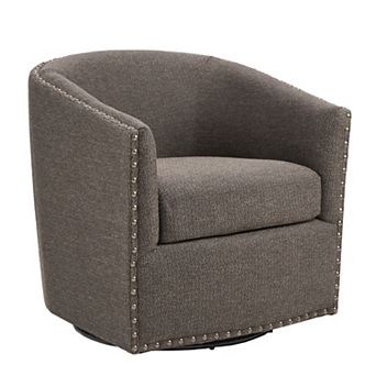 Madison Park Tyler Upholstered Swivel Barrel Chair with Nailheads
