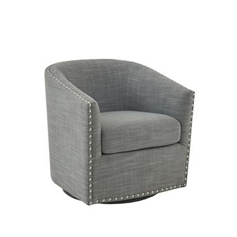 Madison Park Tyler Upholstered Swivel Barrel Chair with Nailheads