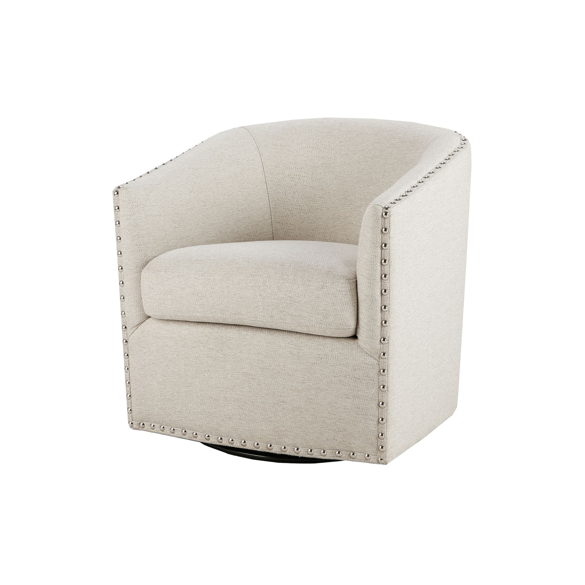 Madison Park Tyler Upholstered Swivel Barrel Chair with Nailheads, Natural