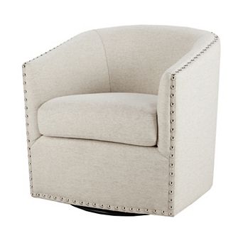 Madison Park Tyler Upholstered Swivel Barrel Chair with Nailheads
