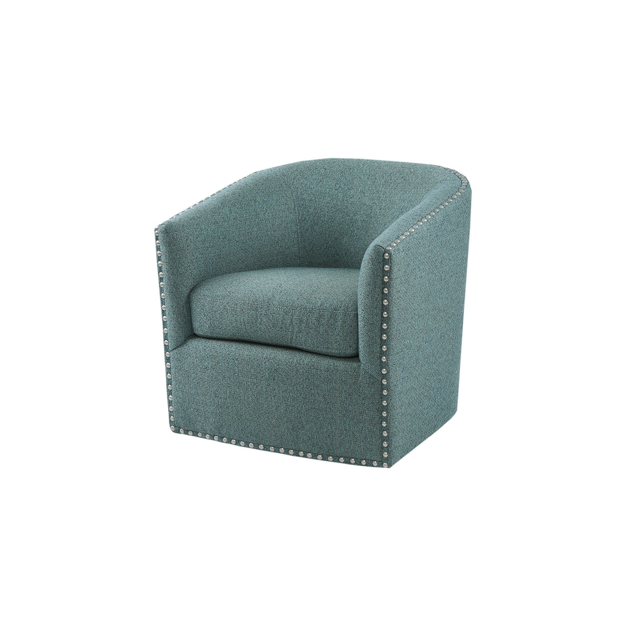 Madison Park Tyler Upholstered Swivel Barrel Chair with Nailheads, Blue