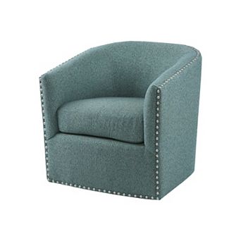 Madison Park Tyler Upholstered Swivel Barrel Chair with Nailheads