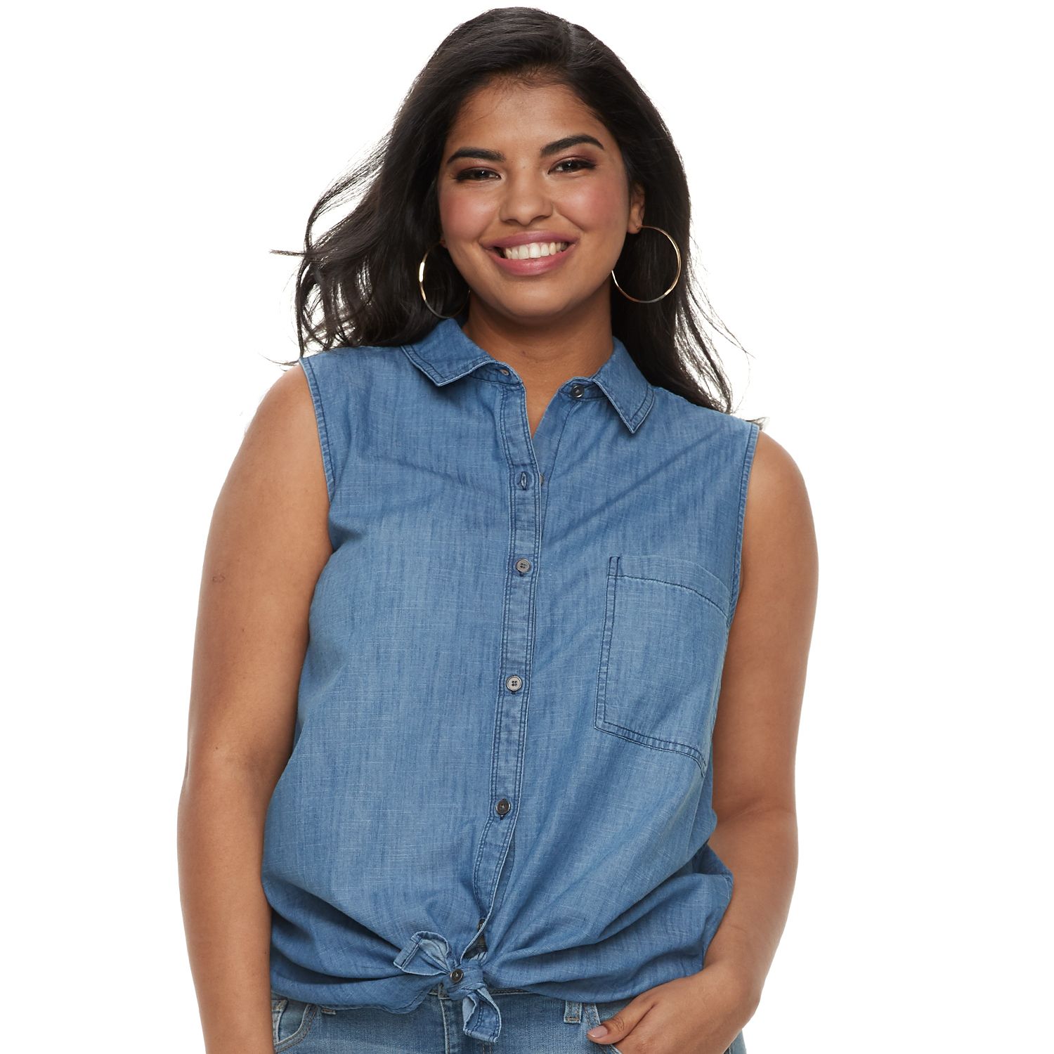 womens sleeveless chambray top