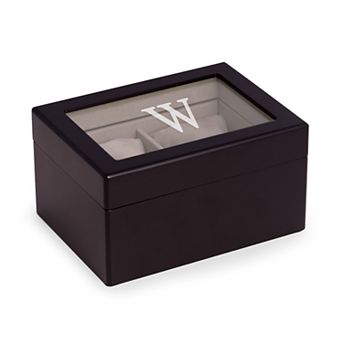 Bey-Berk Dark Brown Wood Initial Monogram Two Watch Storage Box