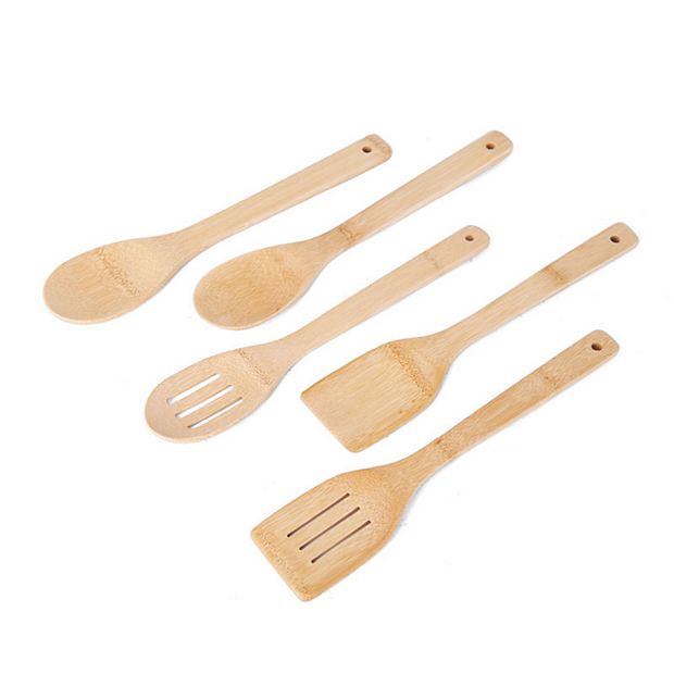 Premier Housewares Kitchen Utensil Set, Pastel Handles 5 Piece, Bamboo,  Multi/Coloured