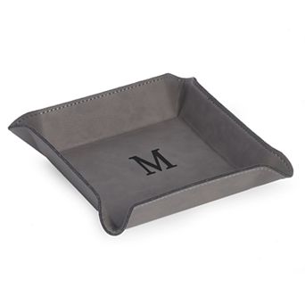 Bey-Berk Gray Leather Initial Monogram Valet