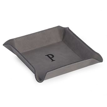 Bey-Berk Gray Leather Initial Monogram Valet