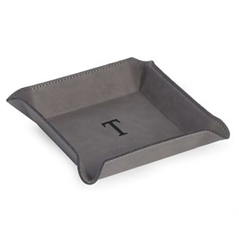 Bey-Berk Gray Leather Initial Monogram Valet