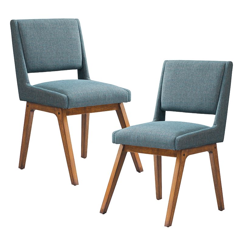 Ink+Ivy Set of 2 Boomerang Dining Chair Blue: Upholstered, Pecan Wood Legs, Mid-Century Modern turquoise 