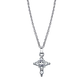 1928 Crystal Cross Pendant Necklace