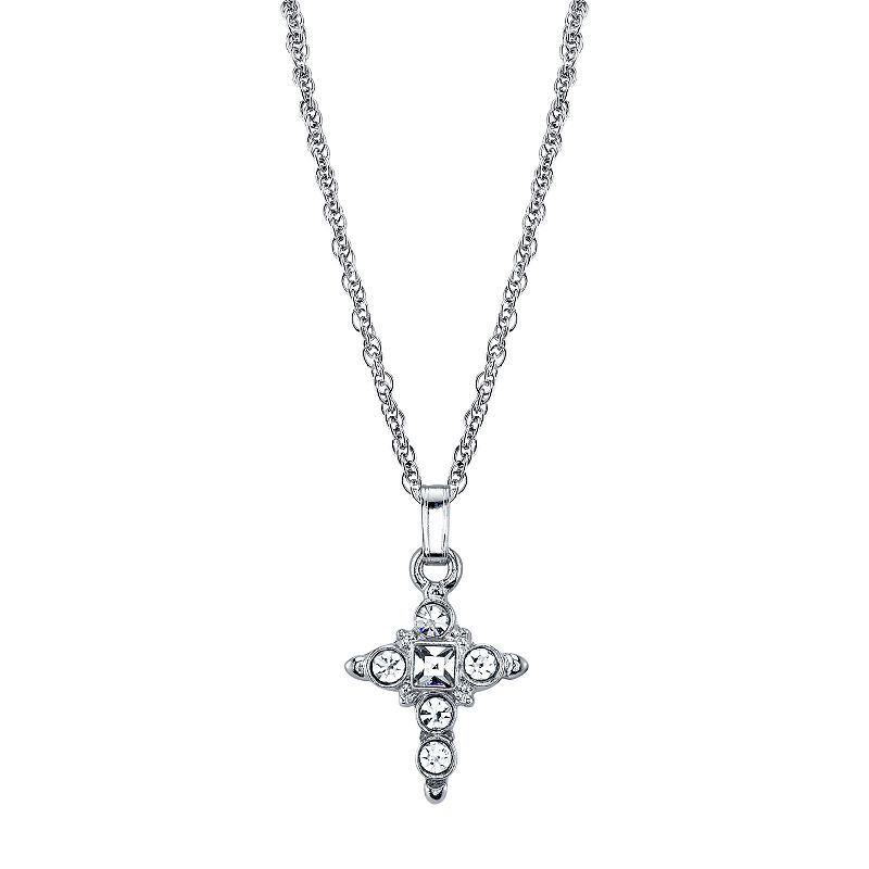 1928 Crystal Cross Pendant Necklace, Womens, Size: 16, Grey