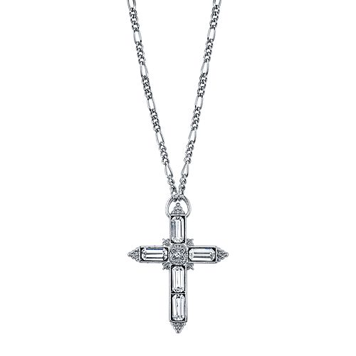 1928 Crystal Baguette Cross Pendant Necklace