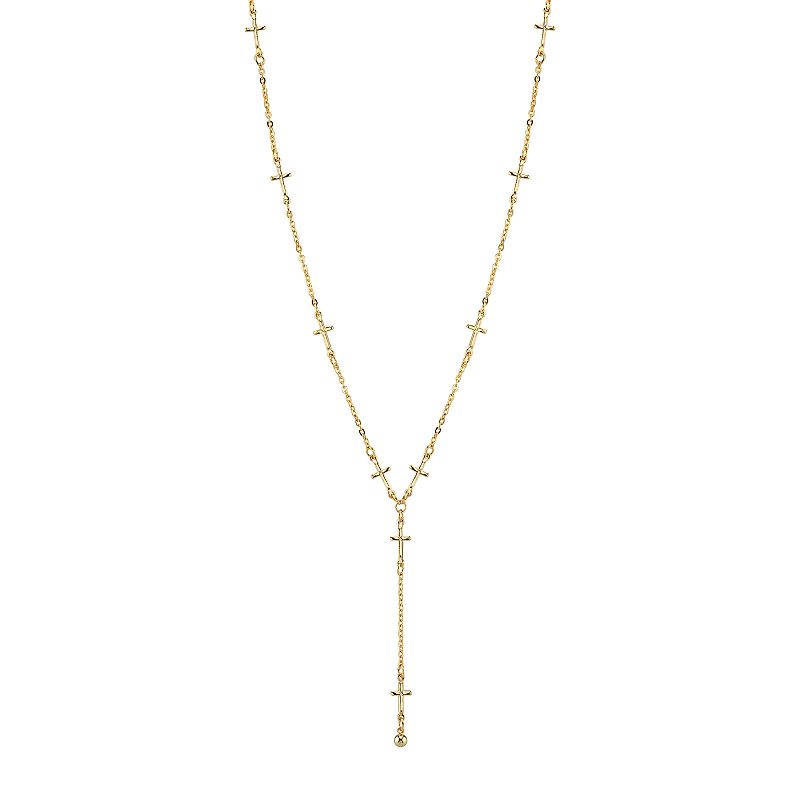 1928 14k Gold-Plated Cross Y Necklace, Womens, Size: 15, Yellow