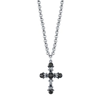1928 Black Stone Cross Pendant Necklace