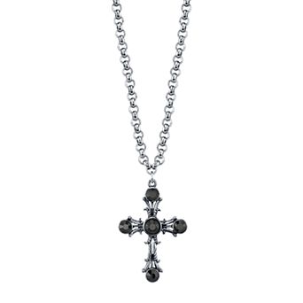 1928 Black Stone Cross Pendant Necklace
