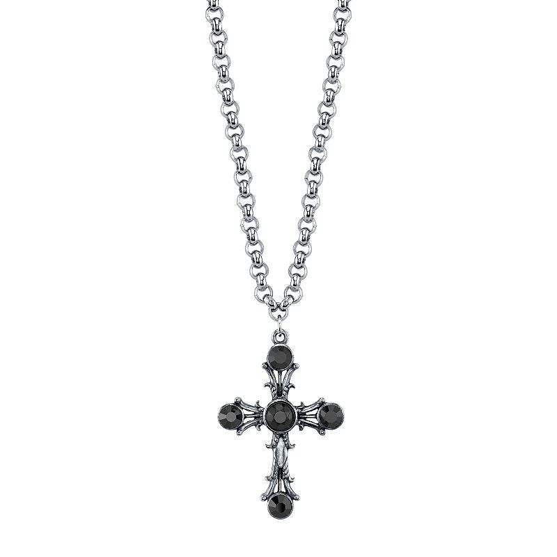 1928 Black Stone Cross Pendant Necklace, Women's, Size: 16"