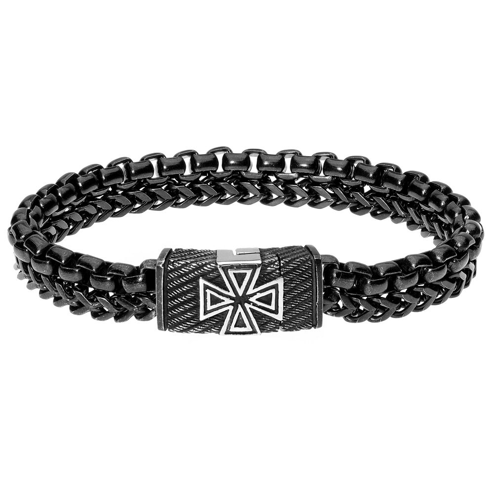Men's LYNX Stainless Steel Textured Maltese Cross Bracelet