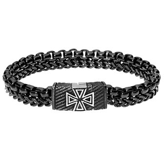 Men's LYNX Stainless Steel Textured Maltese Cross Bracelet
