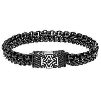 Men's LYNX Stainless Steel Textured Maltese Cross Bracelet