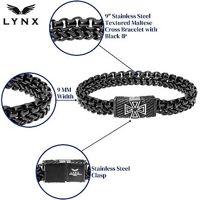 Men's LYNX Stainless Steel Textured Maltese Cross Bracelet