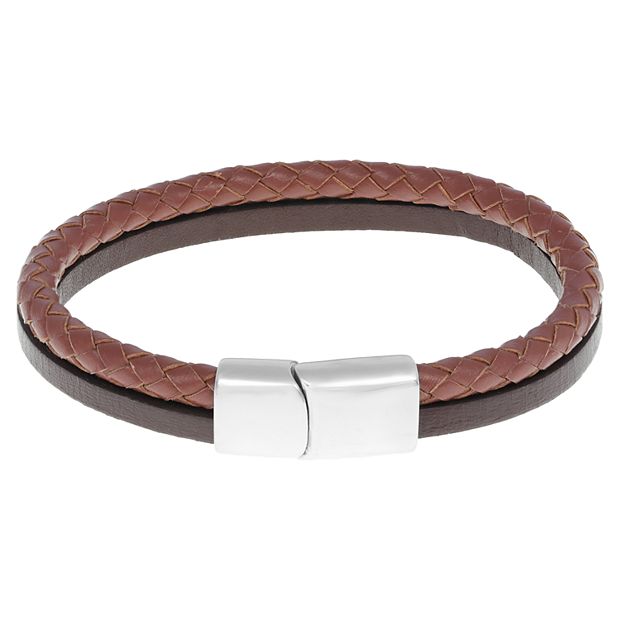●tow tow archive● Graphicos Leather Bracelet Dark Brown TB Men's LYNX Stainless Steel & Two-Tone Leather Bracelet