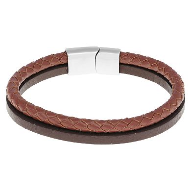 Men's LYNX Stainless Steel & Two-Tone Leather Bracelet