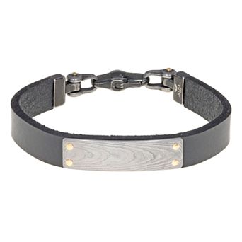 Men's LYNX Damascus Steel & Leather Bracelet