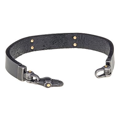 Men's LYNX Damascus Steel & Leather Bracelet