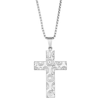 Men's LYNX Damascus Steel Circle Cross Pendant Necklace