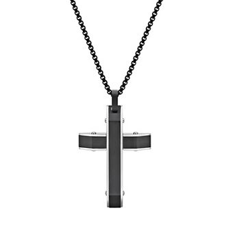Men's LYNX Stainless Steel Black Cross Pendant Necklace