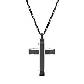 Men's LYNX Stainless Steel Black Cross Pendant Necklace