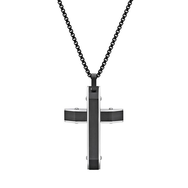 Lynx Men's Stainless deals Steel Cable Inlay Cross Necklace