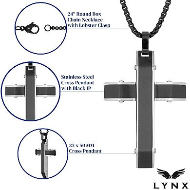 LYNX Men's Stainless Steel Black Cross Pendant Necklace